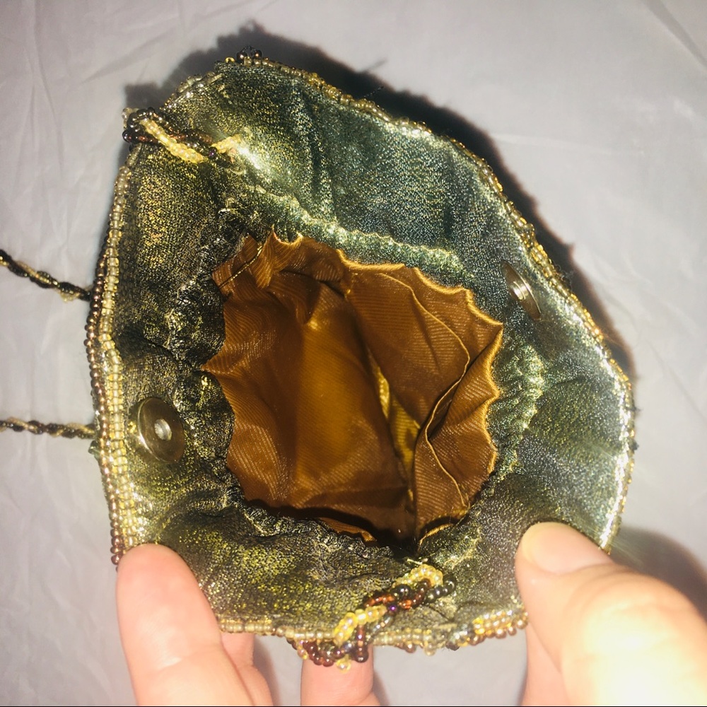 Gold Beaded 1920s Flapper Drawstring Shoulder Bag - image 2